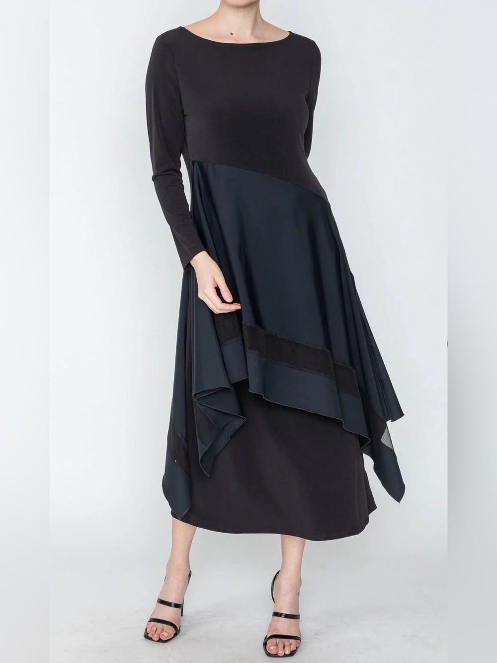 IC Collection XS Black Lagenlook Asymmetrical Art to Wear Dress